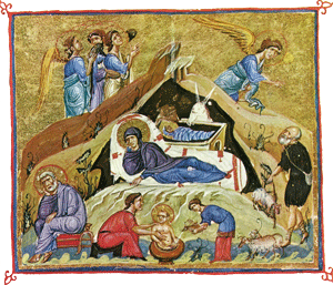 Рождество Христово. Византия. XI  Евангелиарий. Греция. Афон, монастырь Дионисиат.